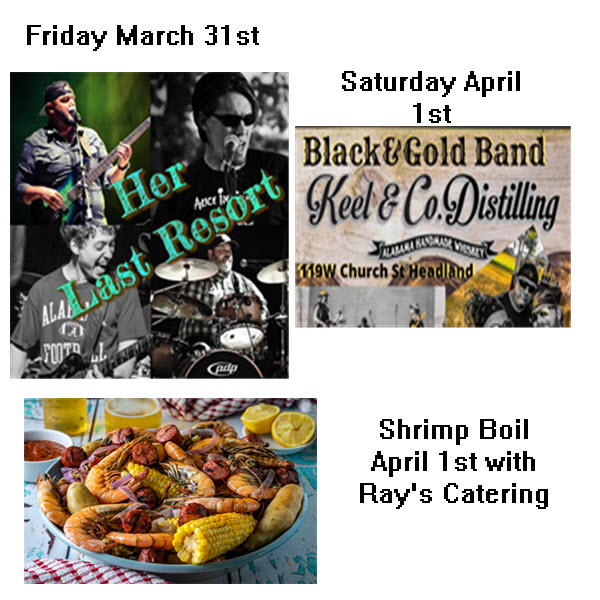 March 31 and April 1st at Keel and Co Distilling